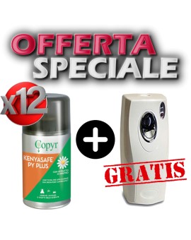 Kit 12 bombolette insetticida Kenyasafe PY PLUS + Erogatore Evolution