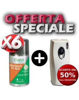 Kit 6 bombolette insetticida Kenyasafe PY PLUS + Erogatore Evolution
