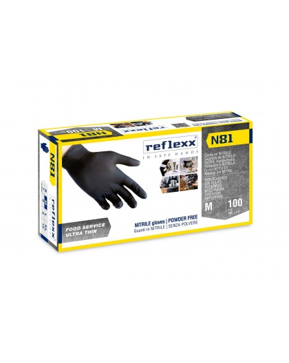 Conf. da 100 Guanti in NITRILE Reflexx 81 NERI senza polvere