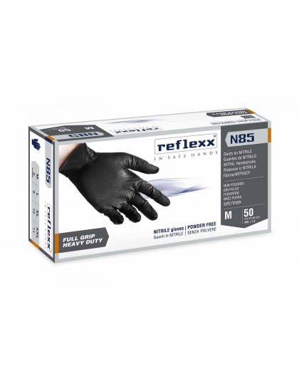 Conf. da 50 Guanti in NITRILE nero FULL GRIP Reflexx N85 senza polvere